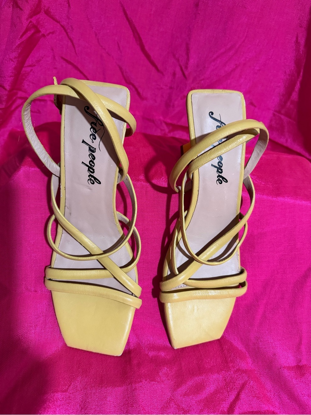 Free People Faye Yellow Strappy Square-Toe Heeled Sandals 37/6.5 new without box